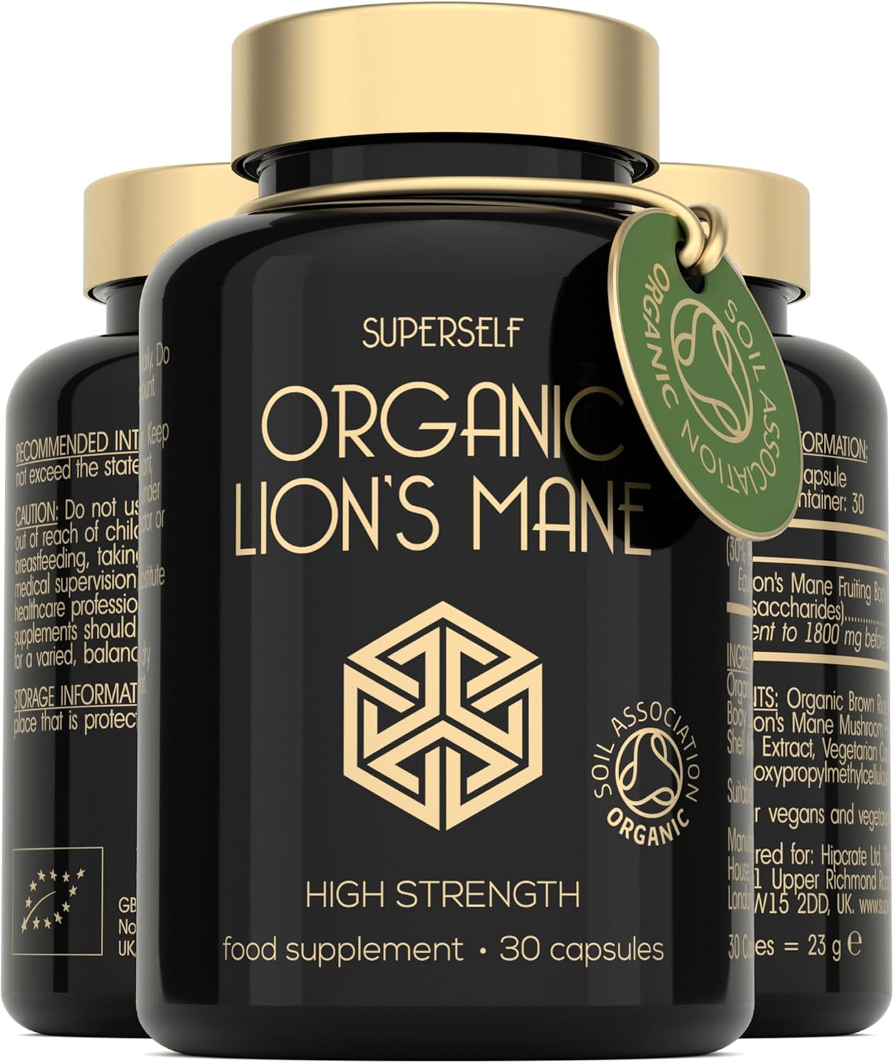 Organic Lions Mane Supplement - 1800mg Lion's Mane Capsules High Strength - Certified Organic by The Soil Association - 30 Capsules - 100% Lion Mane Mushroom Fruiting Bodies Extract - Made in The UK