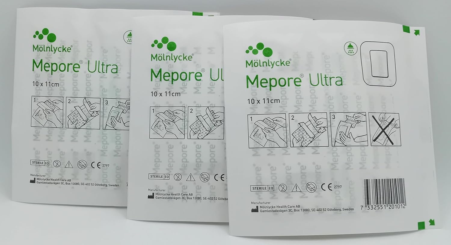 Mepore Ultra 10cm x 11cm - Pack of 3 | Sterile Absorbent Adhesive Wound Dressings | Secure and Comfortable