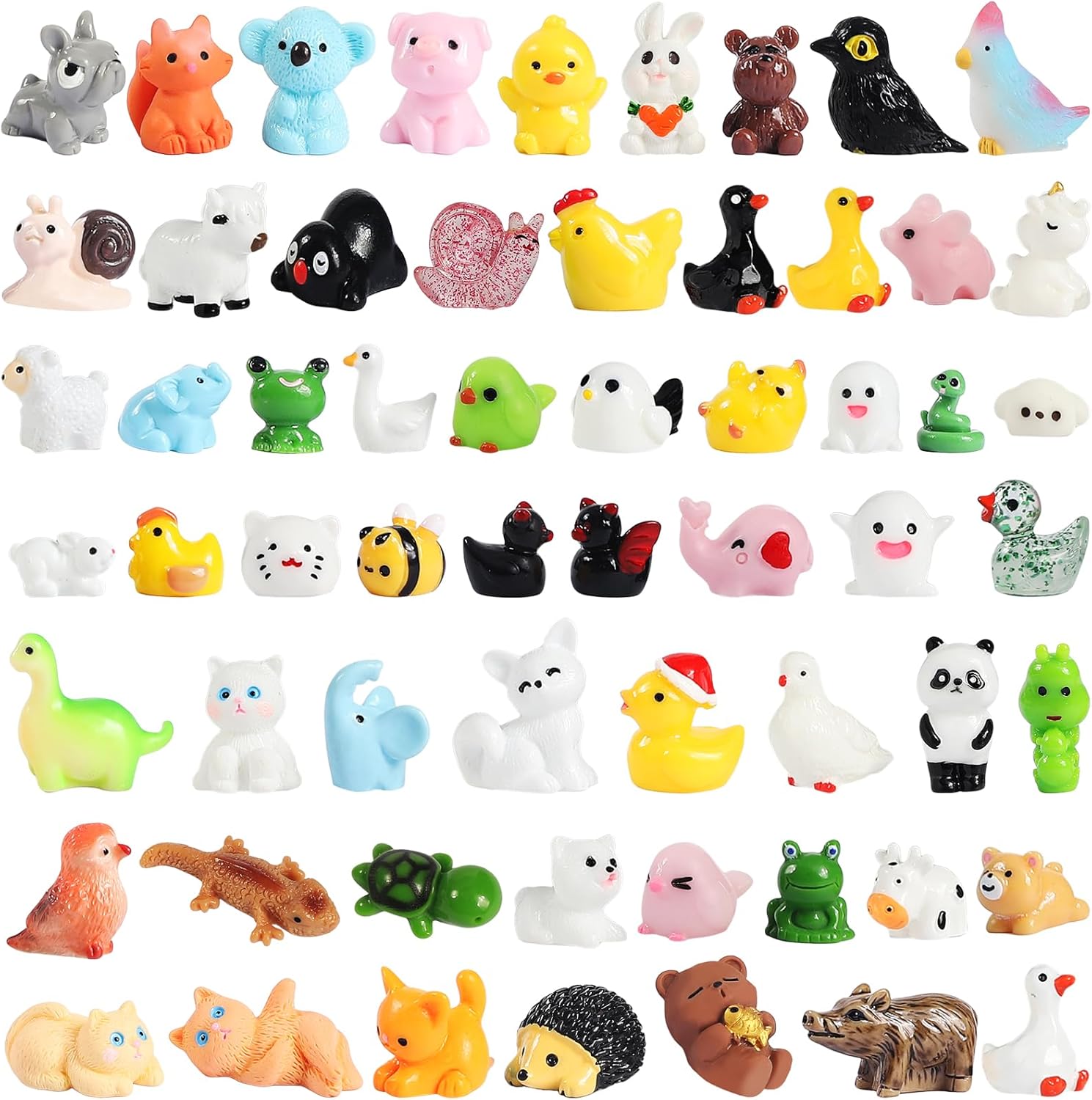 60 Pcs Mini Resin Animals 60 Styles Tiny Animals Garden Decor Tiny Resin Miniature Figurines Bulk for Dollhouse Slime Charm Fairy Garden Hide Crafts Accessories