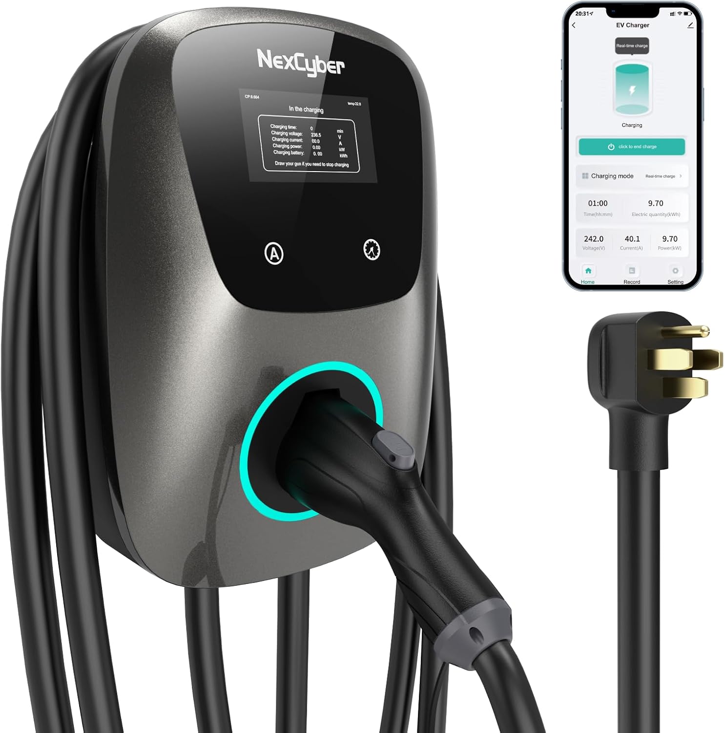 Level 2 EV Charger(WiFi APP/Plug-Play), 48A, 25ft Cable ETL Certified, 240V NEMA 14-50p Plug/Hardwired, Home Level 2 EVSE Car Charger w/ J1772 Connector, Electric Vehicle Charging Stations