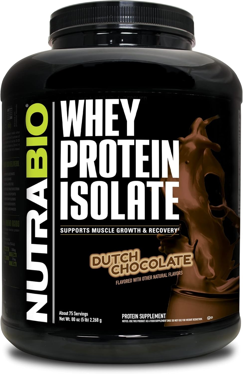 NutraBio 100% Whey Protein Isolate Protein Powder – 25g Protein with Complete Amino Acid Profile, Non-GMO, Soy and Gluten Free, Low Carb and Low Calorie Whey Protein Powder - Dutch Chocolate - 5 Lbs.