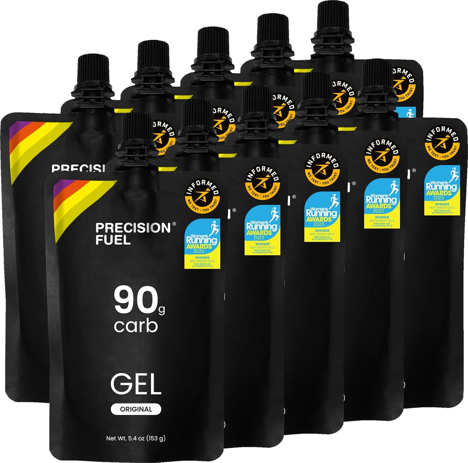 Precision Fuel 90 Energy Gels - Mild Flavour Running Gels for Endurance Athletes, 90g Carbohydrate, Easy-to-Digest, Perfect for Running & Long-Duration Sports, 153g (Pack of 10)