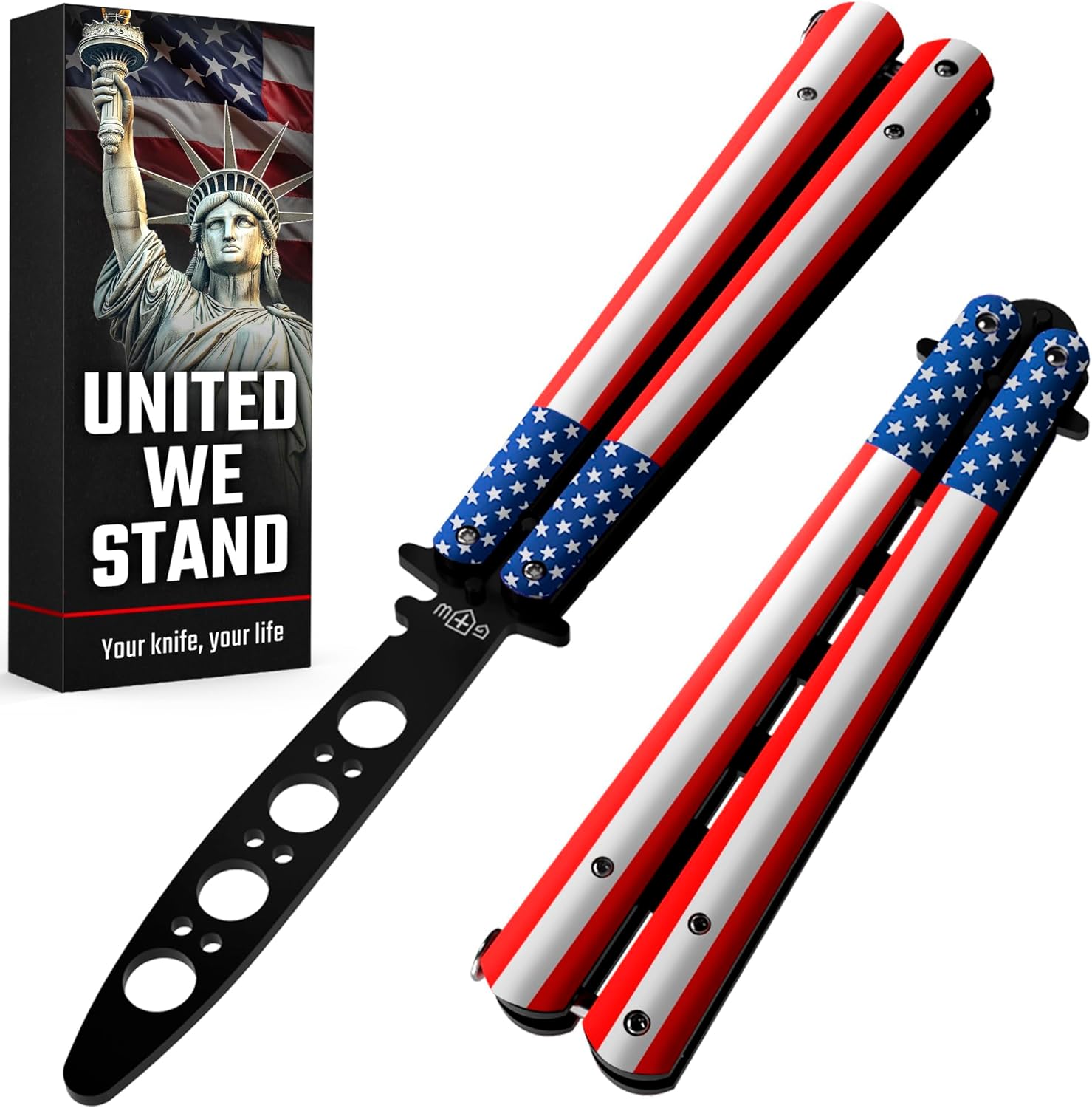 Butterfly Knife - Balisong Trainer - American Practice Butterfly Trainer with Sure Spring Latch - Balisong Knives NOT Real NOT Sharp Blade - Full Stainless Steel Fake Dull Trick CSGO Fidget Toy K14 U-N
