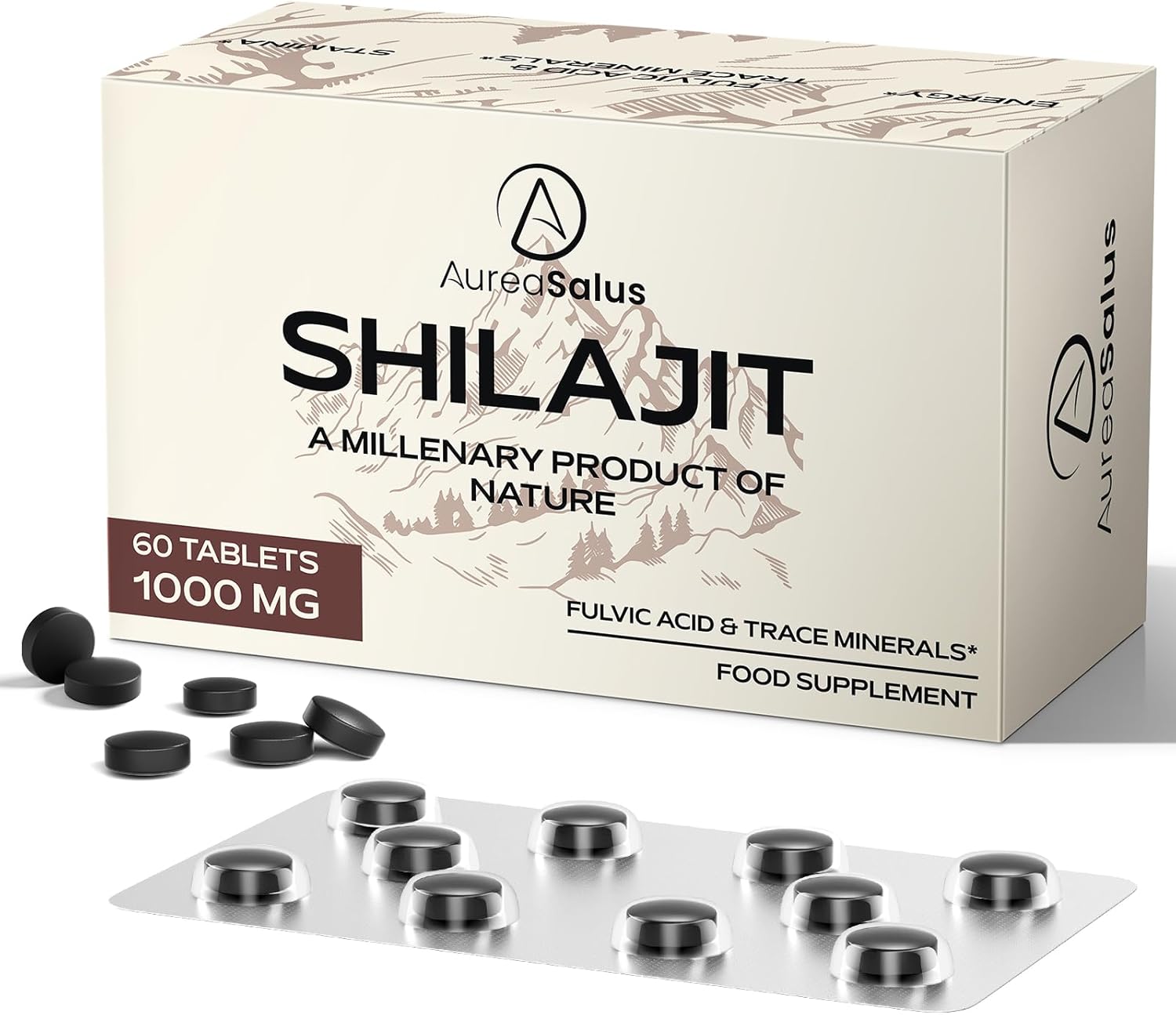 AureaSalus Shilajit Tablets 30,000mg, 60 Counts Himalayan Shilajit Tablets (1000mg Per Serving), Rich in 85+ Minerals & Fulvic Acid, More Convenient Than Shilajit Resin (60 Tablets)