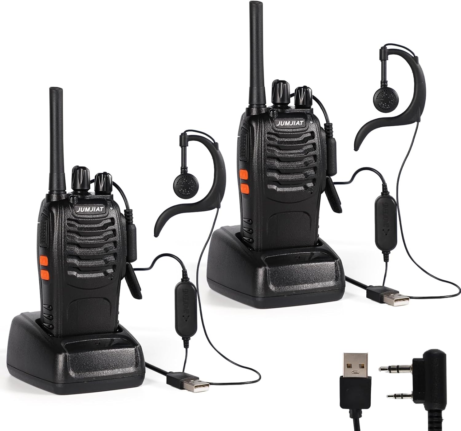 JUMJIAT PMR446 Walkie Talkie Long Range for Adults with Earpieces, 16 Channel Handheld 2 Way Radio Rechargeable with Flashlight Li-ion Battery and USB Charger BAOFENG Upgraded 88E (2 Pack)