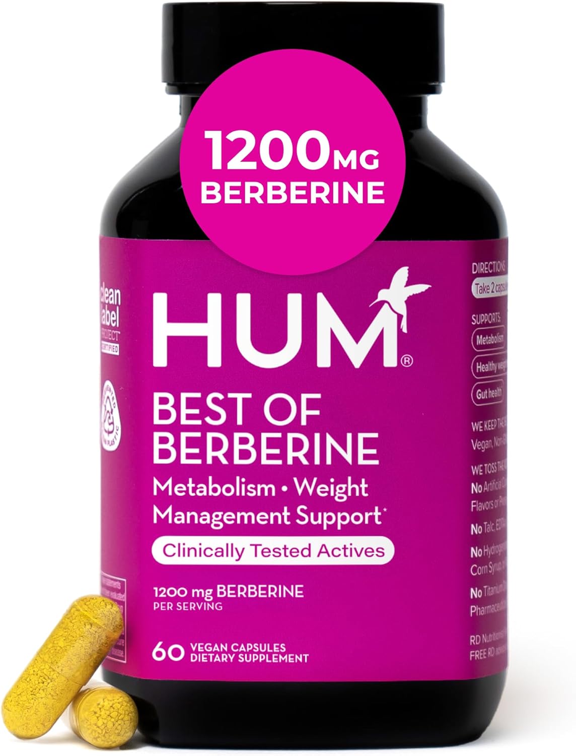HUM Best of Berberine Supplement 1200mg - Advanced Bioavailability, Pure Potency for Metabolic Wellness, Enhanced with BioPerine for Maximum Absorption (60 Capsules)