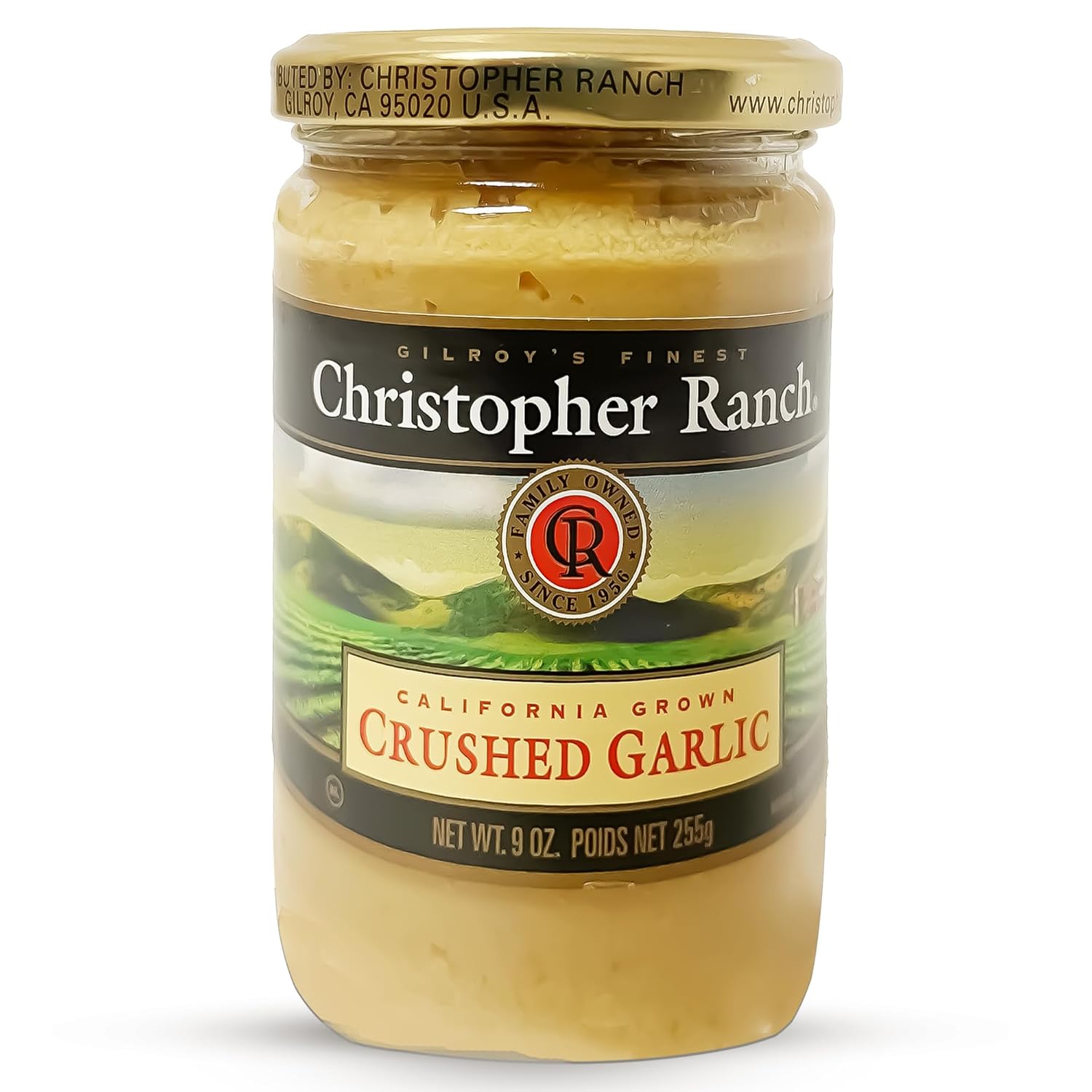 Christopher Ranch Crushed Garlic in Olive Oil | Heirloom California Garlic | Smooth Creamy Texture | Ready-to-Use, Premium Quality, Gluten-Free | Vegan-Friendly | 9 Oz / 255g Jar (Pack of 1)