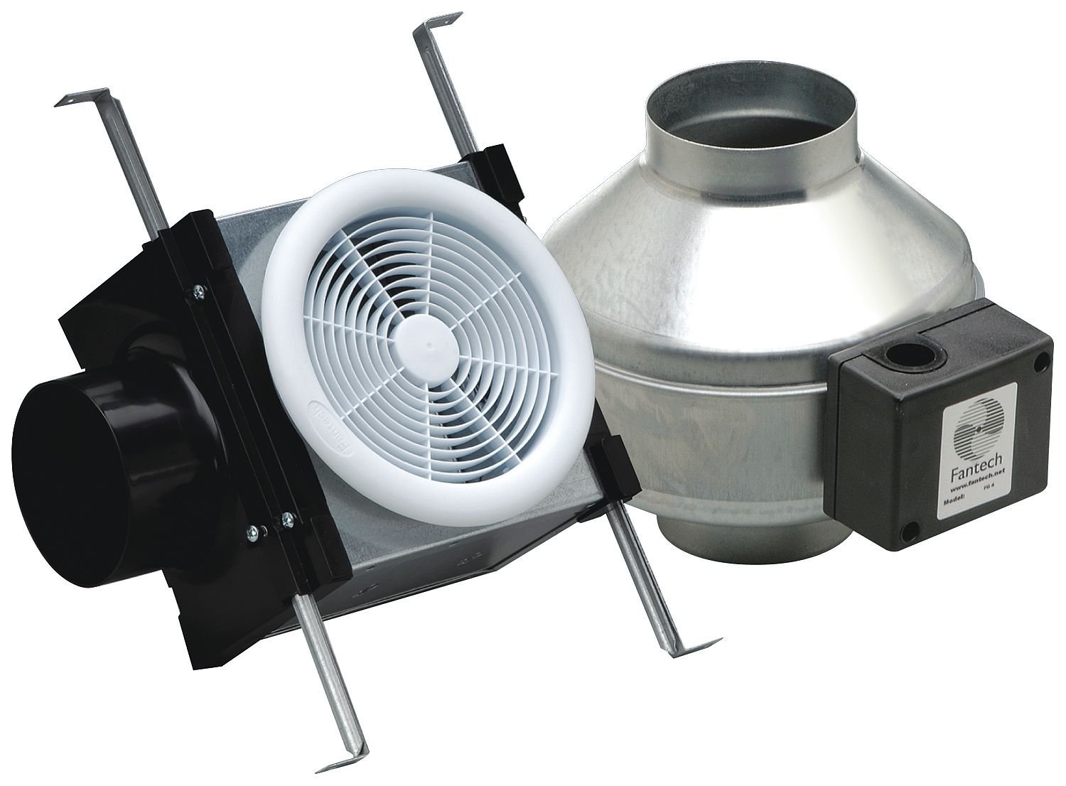 Fantech PB110 Inline Exhaust Bath Fan Kit, 110 CFM, Remote mount fan, for 4" duct