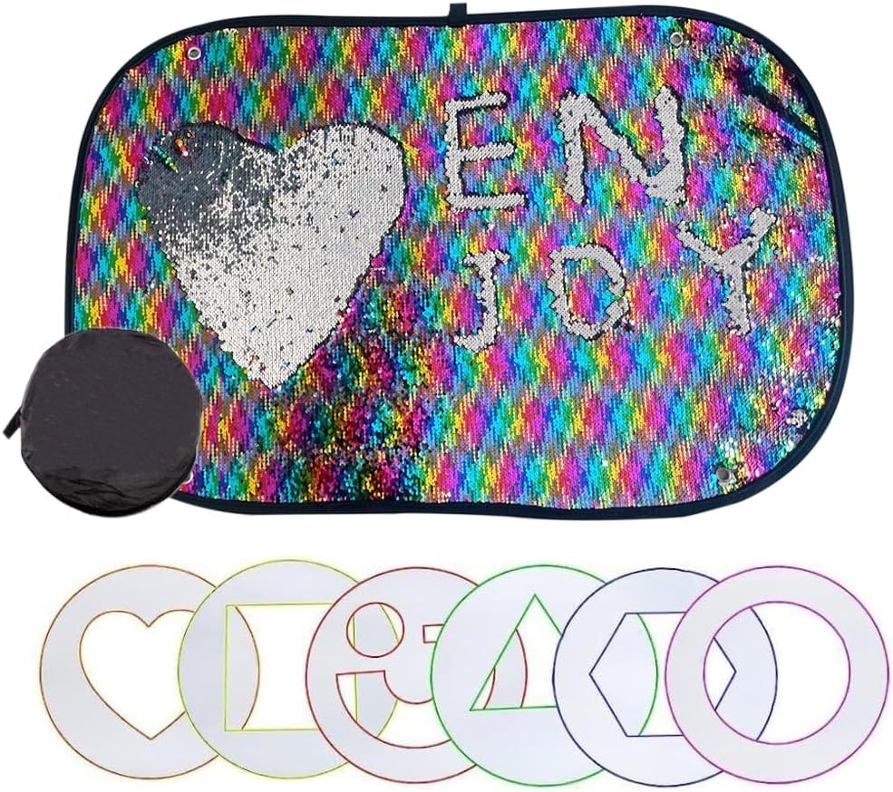 Duleutgnu Reversible Sequins DIY Decoration Wall Sensory Fun Toy Discovery Learning with Travel Case for Kids 40 x 27 Inch Rainbow Color