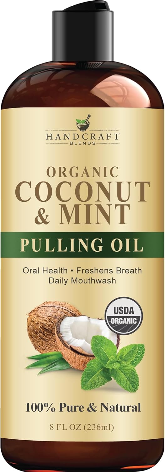 Handcraft Blends Coconut Oil Pulling for Teeth and Gums with Peppermint Oil - Organic Coconut Oil Pulling Oil Mouthwash for Fresh Breath, Oral Health and Cleaner Teeth and Gums - 8 Fl oz