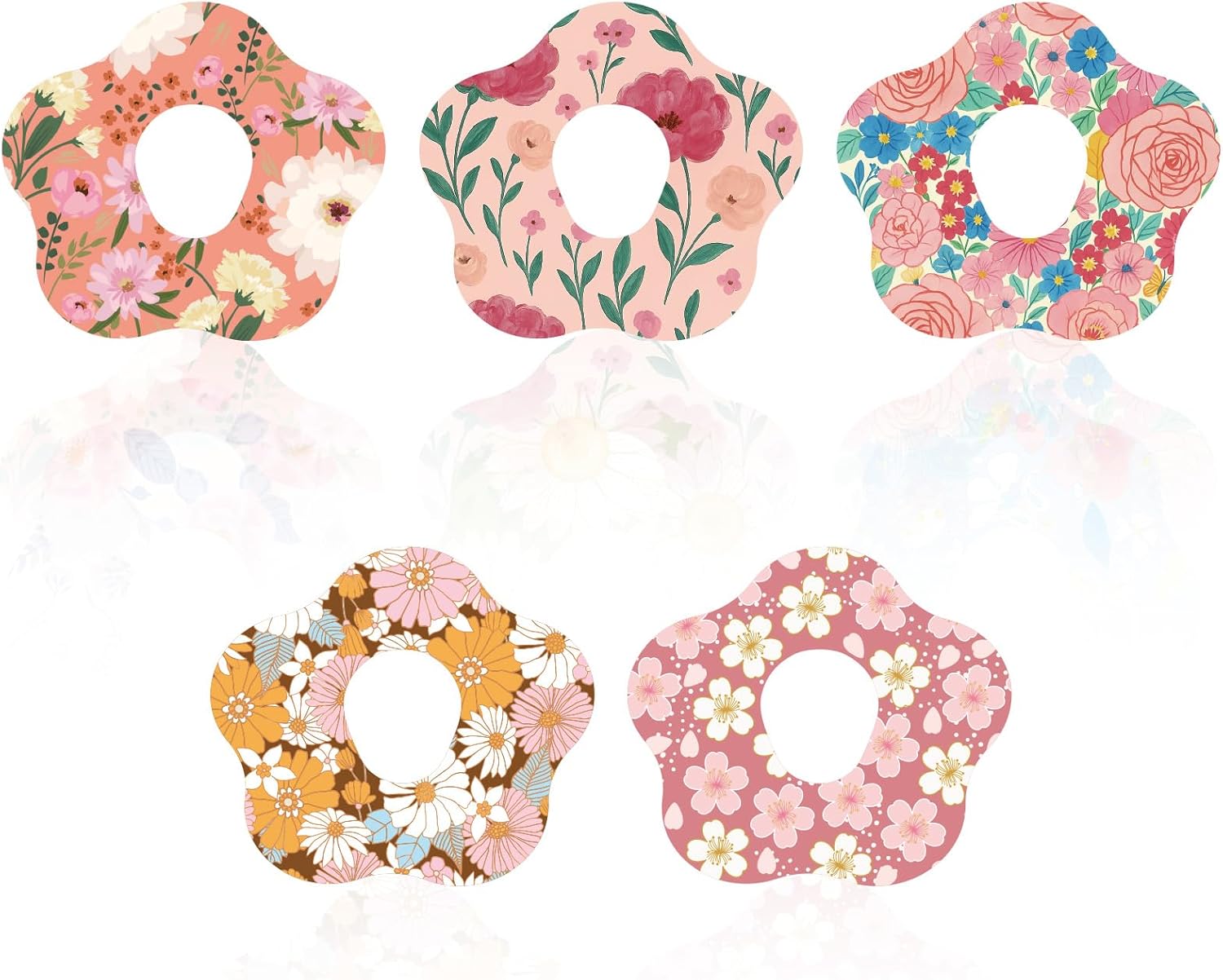 Tinoaly 10pcs Adhesive Patches for Dexcom G7, 5 Styles Flower Shape Sensor Monitor Covers with Holes Waterproof Breathable CGM Over Patches Adhesive Sensor Stickers