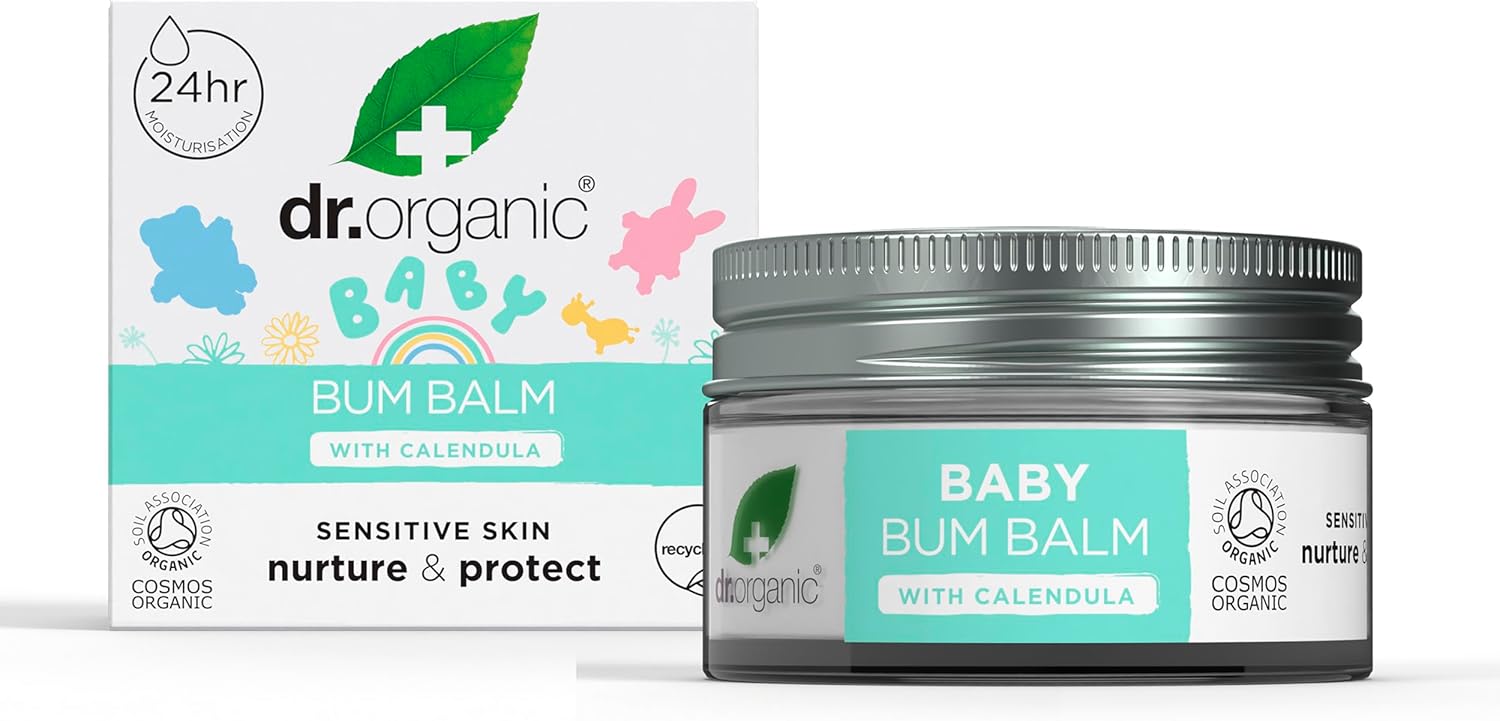 Dr Organic Baby Bum Balm with Calendula, Nappy Rash Cream, Sensitive Skin, Lanolin, Natural, Vegan, Dermatologically Tested, Cruelty-Free, Paraben & SLS Free, Certified Organic, 50ml