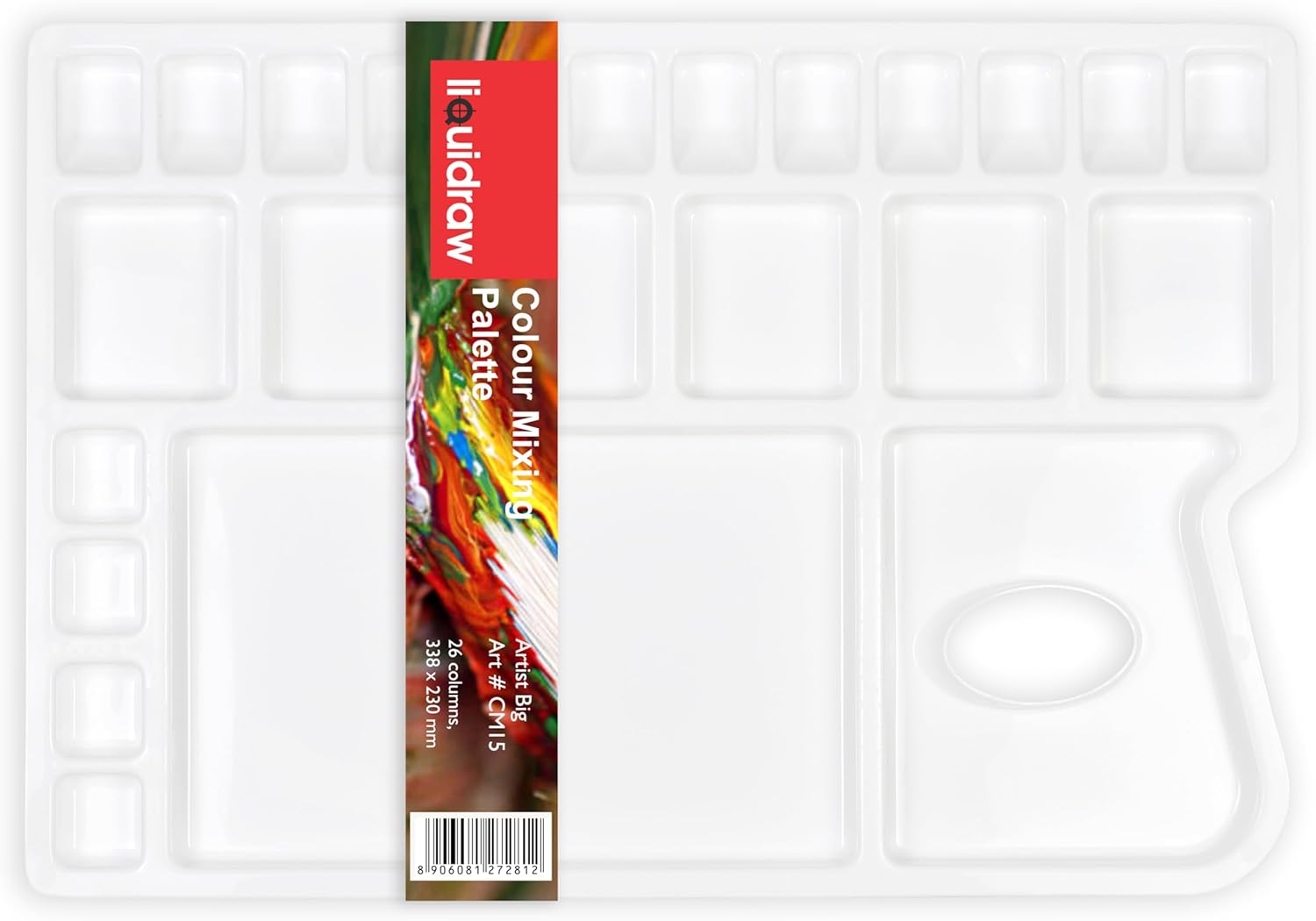 Liquidraw Plastic Paint Palette - 25 Well | Large Mixing & Painting Palette | Suitable for Acrylic, Oil & Watercolour | Great Tool for Professional Artists, Students & Kids | Easy to Store & Clean