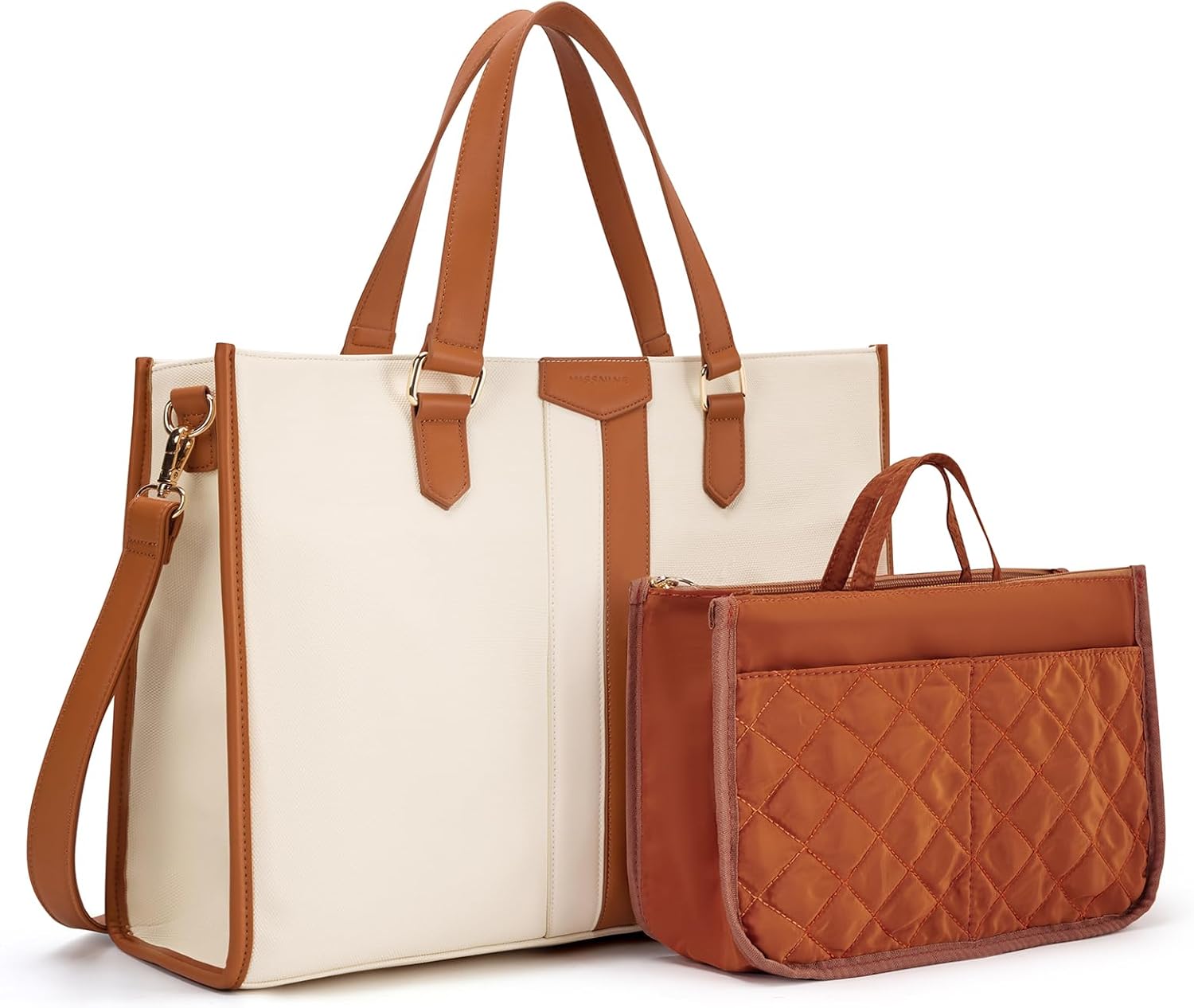 Missnine Laptop Tote Bag for Women 15.6 inch Leather Work Bags Computer Office Handbag with Purse Organizer Insert