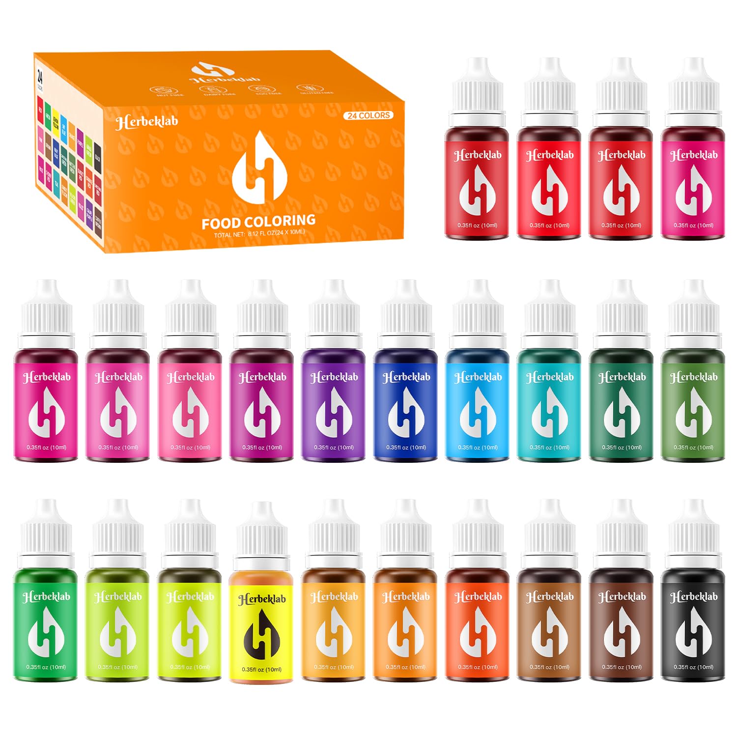 Food Coloring Liquid – 24 Colors x 0.35 fl oz Concentrated Water-Based Food Dye for Baking, Icing, Cake Decorating, Slime, Soap, Easter Eggs