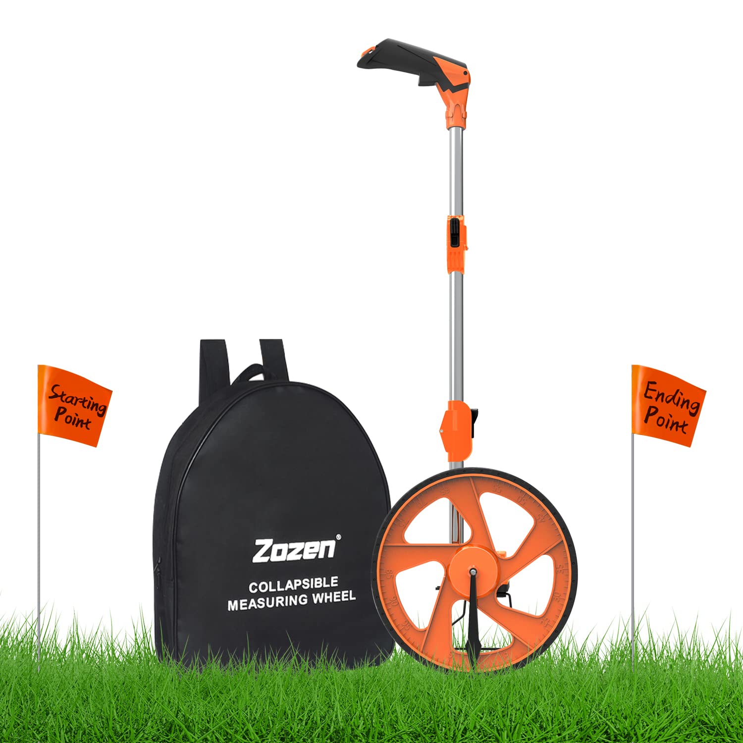 Zozen Distance Measuring Wheel with 20pcMarking Flags, Measure Wheel in Feet and Inches, Collapsible/Mechanical/One Key to Reset/Kickstand to Keep Stand/Starting Point Arrow and Carrying Bag.