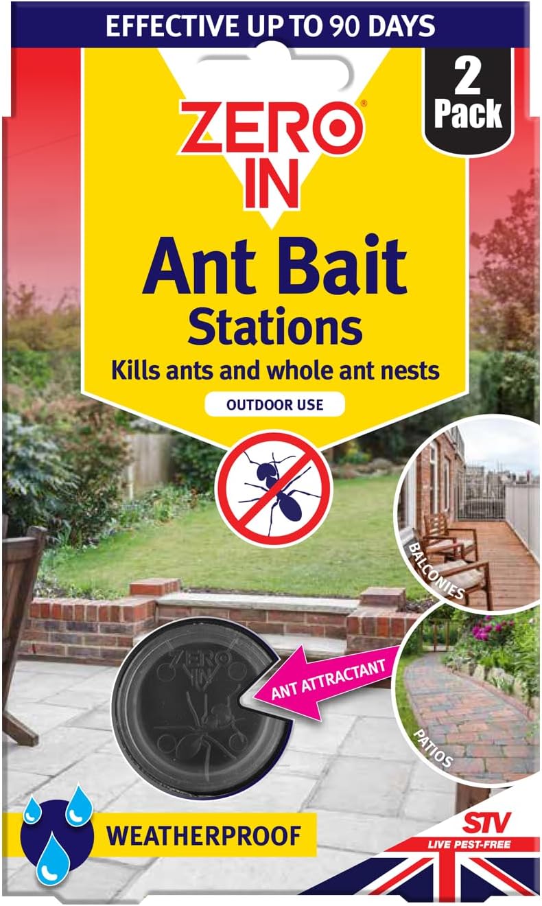 Zero In® All-Weather Ant Bait Stations – Twinpack, Dual Action Gel Ant Killer for Outdoor Use, Safely Enclosed, Kills Ant Nests, Ready-to-Use, Weather-Resistant