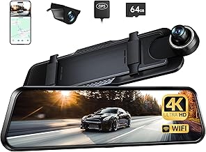 P10 Plus 4K WiFi Mirror Dash Cam, Rear View Mirror Camera w/Smart Driving System ADAS/BSD/LCA, Dash Cam Front and Rear Backup Camera for Cars, 64GB Card Included, GPS, WDR Night Vision