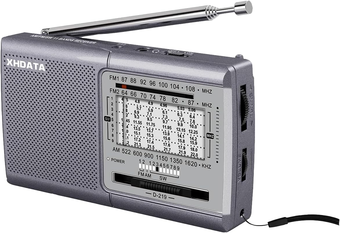XHDATA D219 Portable Radio Retro FM AM SW Radio Battery Operated for Household Outdoor Camping Hiking Pocket Radio Grey