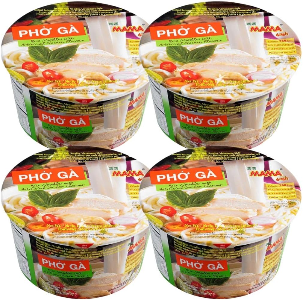 MAMA PHO GA Chicken Flavour Vietnamese Style Instant Rice Noodles Soup Bowl 65g (Pack of 4)