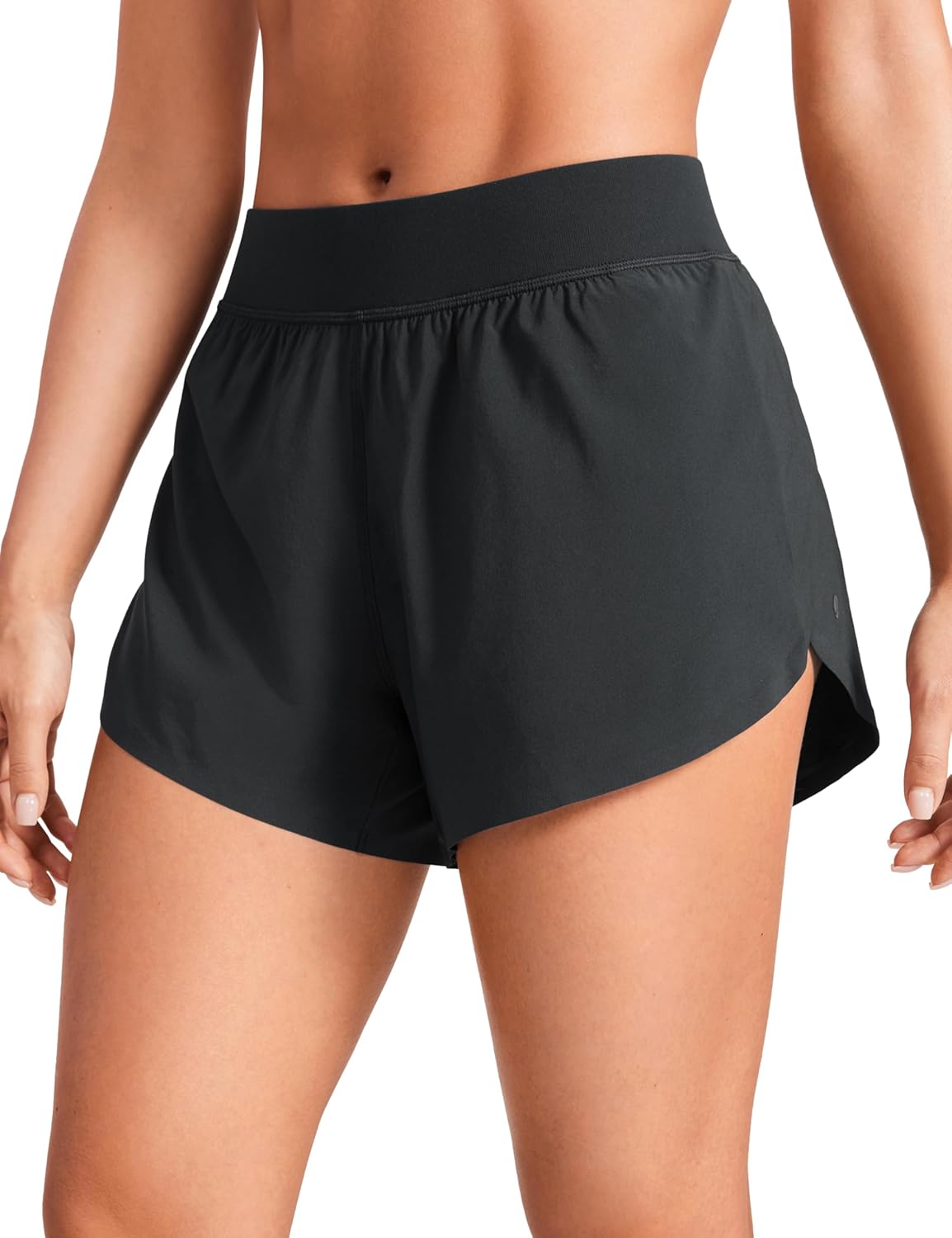 CRZ YOGA Mid Waisted Dolphin Athletic Shorts for Women 4" Lightweight High Split for Gym Workout with Liner Quick Dry