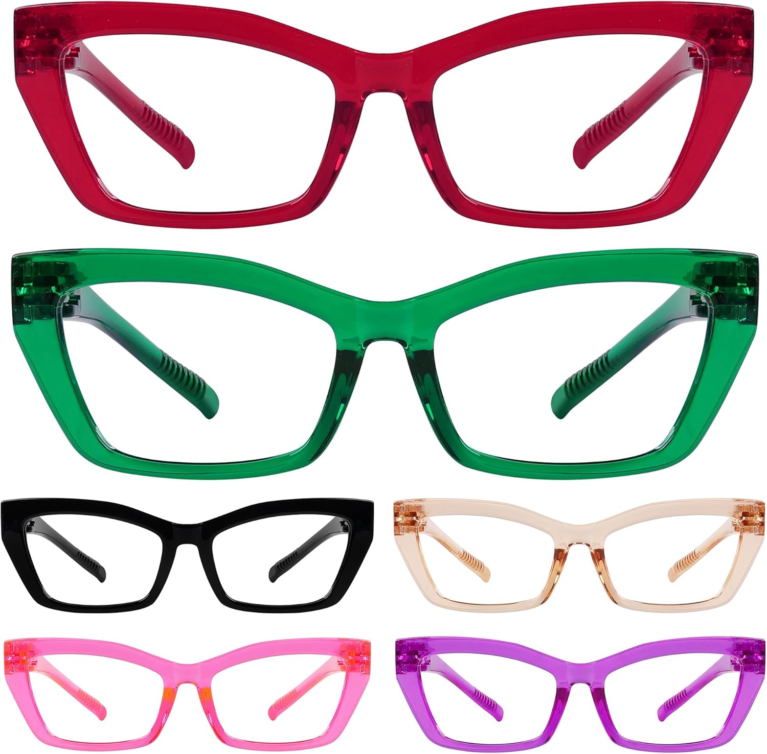 Eyekepper 6 Pack Metalless Screwless Reading Glasses Spring Hinges Stylish Cat Eye Readers for Women +2.00