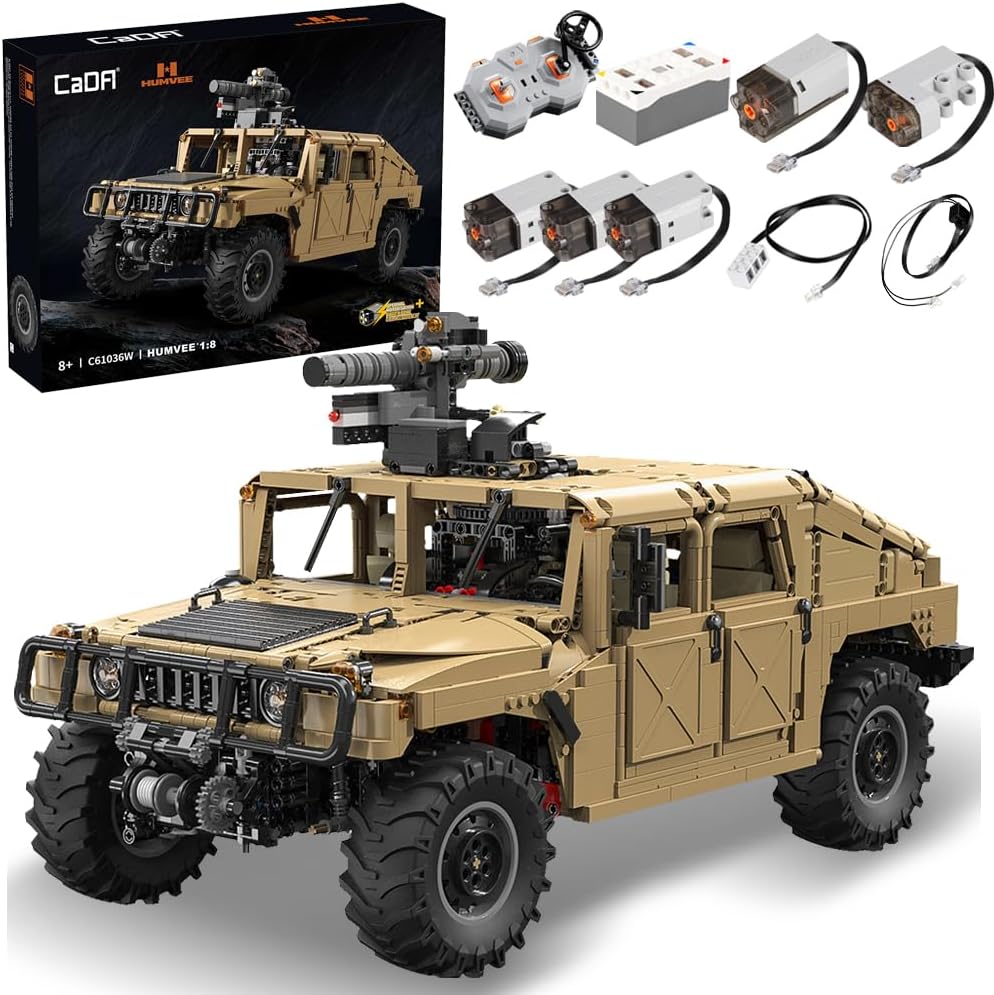 CaDA Master Technik C61036W Hanma H1 Clamp Blocks, 1:8 Authorized Armored Off-Road Vehicle Model with 5 Engine, 3935 Pieces Remote Control Car Building Blocks for Adults