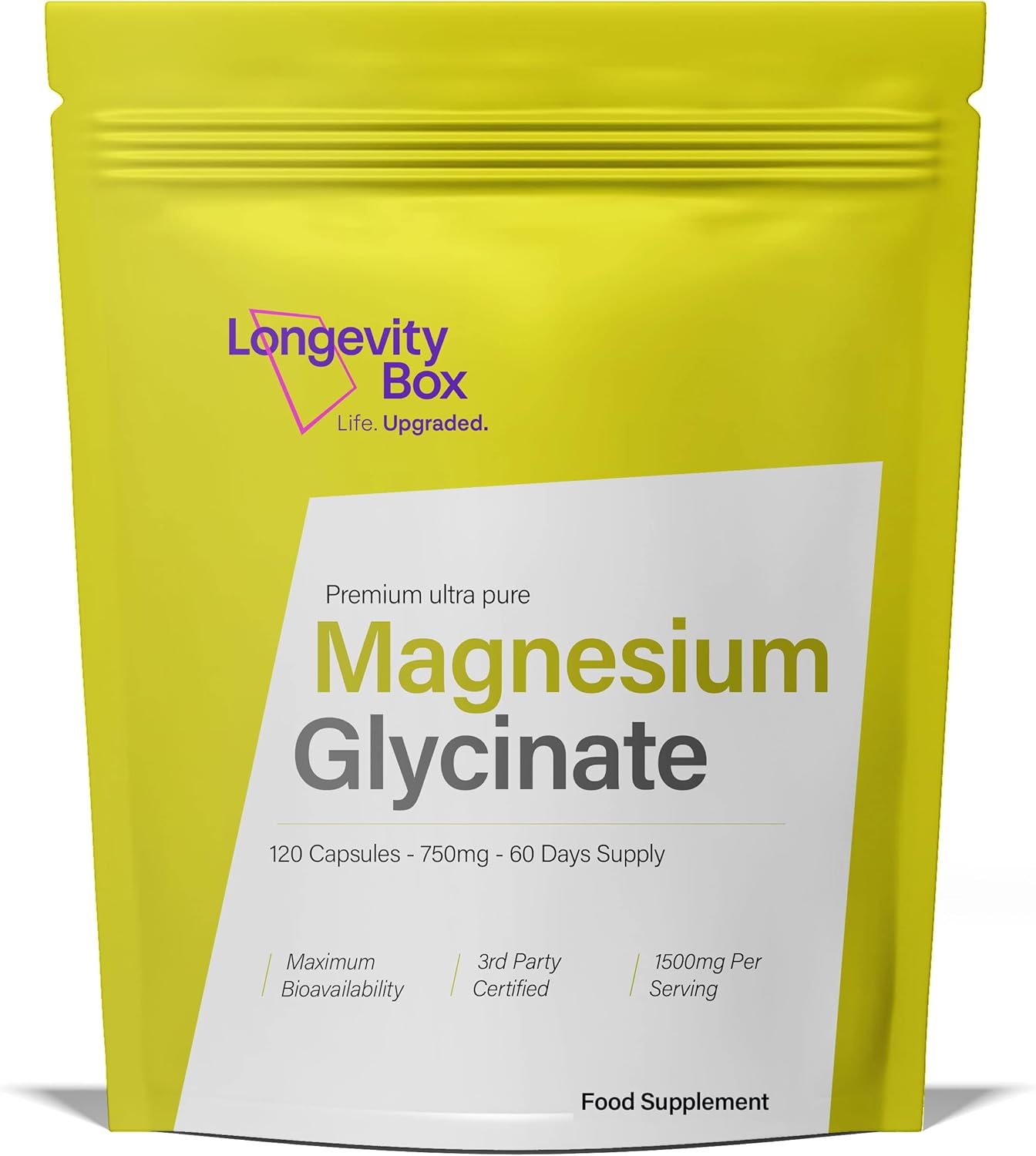 Ultra Pure Magnesium Glycinate 1500mg | 120 Capsules | High Strength Magnesium Supplement for Women & Men | Providing 450mg of Elemental Magnesium