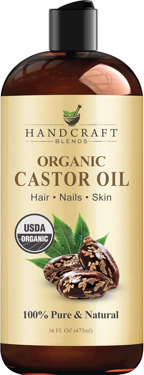 Handcraft Blends Organic Castor Oil - 473 ml - 100% Pure and Natural - Premium Grade Carrier Oil for Hair Growth, Eyelashes and Eyebrows - Hair and Body - Expeller-Pressed & Hexane-Free
