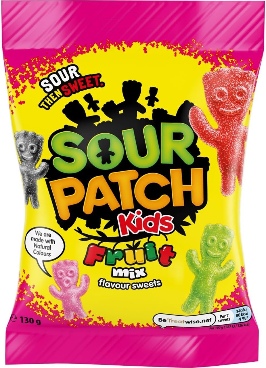 Sour Patch Mixed Fruit Flavoured Sour Sweets, Tangy & Fruity Sour Candy, 130 g (Pack of 1)
