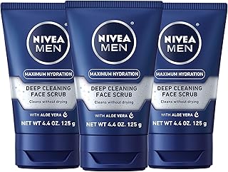 NIVEA MEN Maximum Hydration Deep Cleaning Face Scrub With Aloe Vera, 3 Pack of 4.4 Oz Tubes