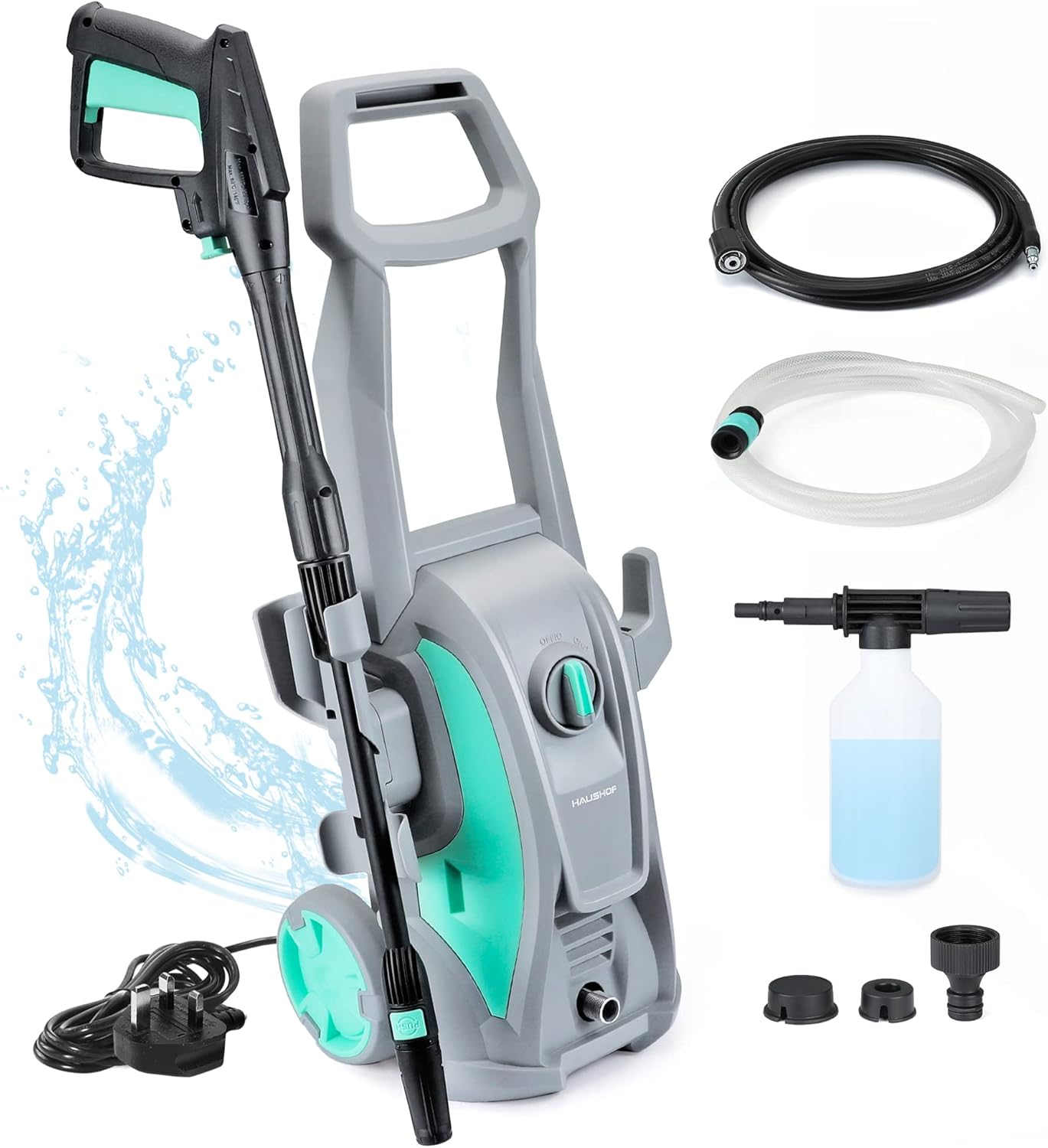 HAUSHOF High Pressure Washer 2 IN 1, Portable Electric Jet Washer 135 Bar 426L/H with Rotating Nozzle 0-120°, Idea for Patio Car Garden Fences Yard Cleaning