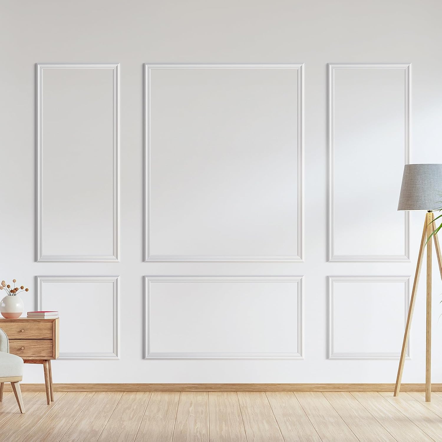 Peel and Stick Wall Molding Kit, Accent Wall Panels for Interior Wall Decor with Double-Sided Tape, 3 Set Pre-Cut PS Wainscoting Panels (50 * 40 in)