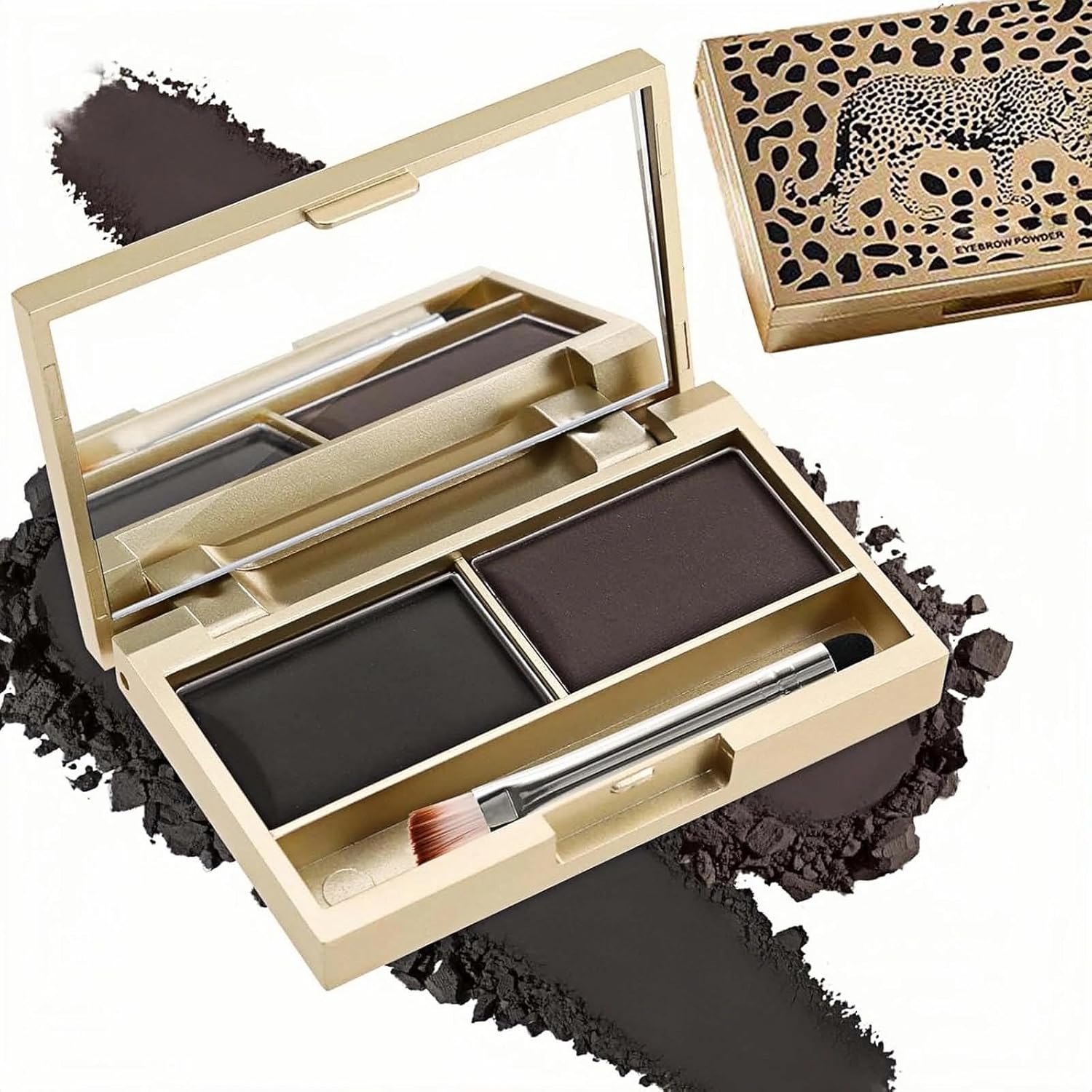 Eyebrow Powder Kit 2 Colours Fills - Waterproof Eyebrow Palette, Includes Dual-Angle Brush & Mirror For Easy Application. Long-Lasting, Smudge-Proof Brow Filler And Definer, Black and Dark Brown