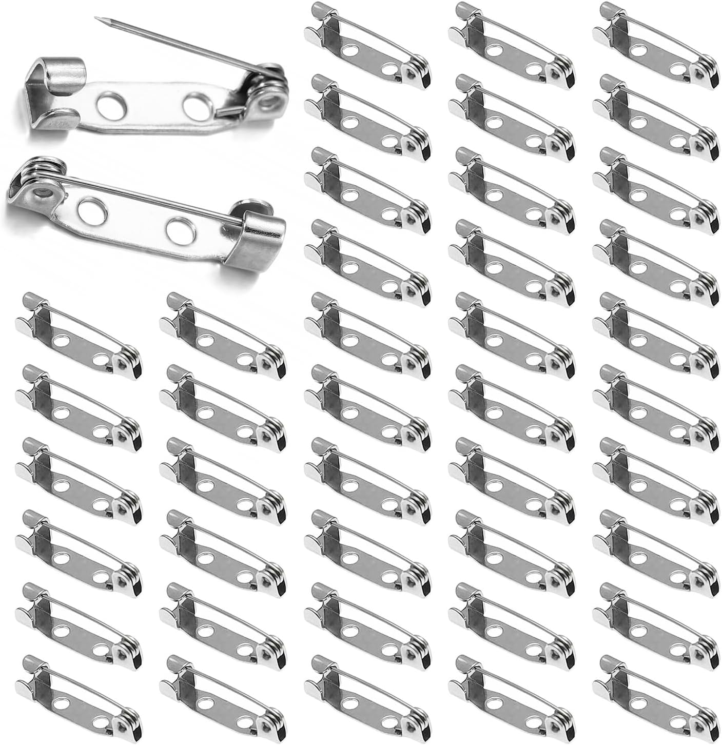 SYEYCW 250 Pcs Brooch Pins, Brooch Backs, Silver Badge Pin Backs, Brooch Clip Base Pins with Blank Safe Lock, 20mm Secure Back Clasp, for Badges, Corsages Boutineer, Jewelry Making, Crafts, Sewing