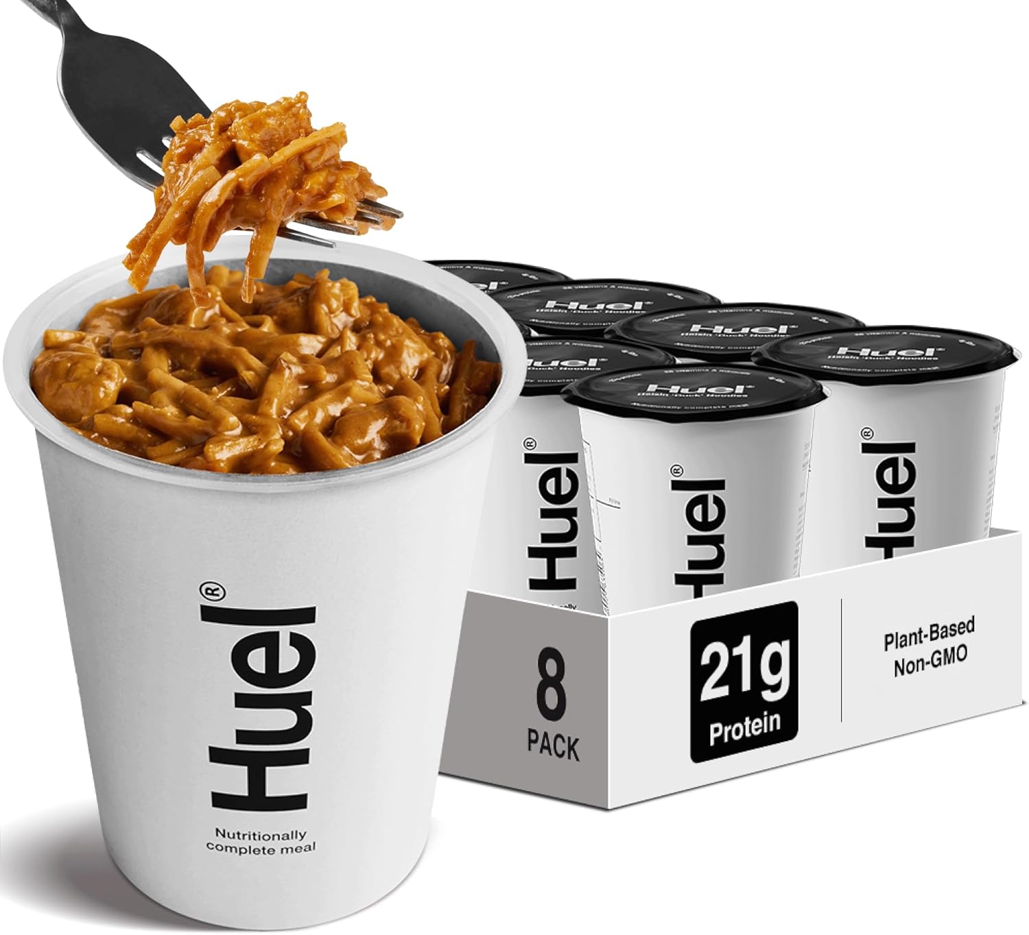 Huel Hot & Savoury Cups, Hoisin 'Duck' Noodles (8 x Pots), High-Protein Vegan Ration Packs, Protein Noodles with 26 Vitamins & Minerals, Healthy Ready Meals