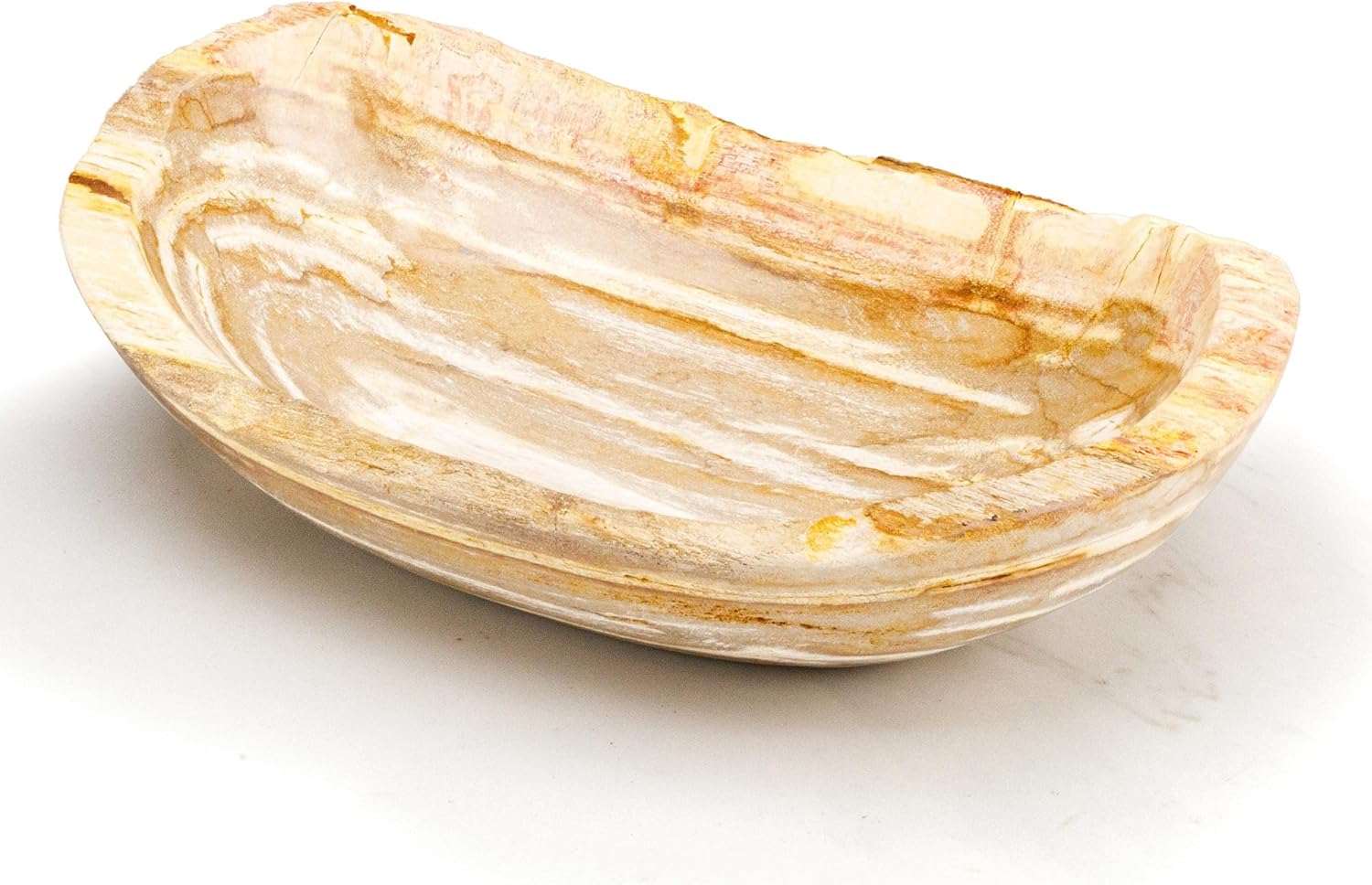 KALIFANO - 13" Brown Petrified Wood Bowl, Hand-carved, Timeless, Unique, and Elegant Decor Accent, Office or Home Decor