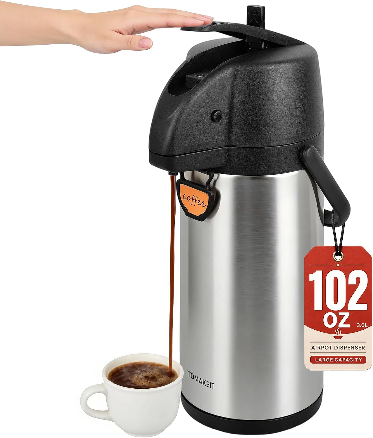 Airpot Coffee Dispenser Thermal with Pump,3L/102 Oz Insulated Stainless Steel Large Airpot Coffee Carafe Lever Action for Hot/Cold Water,Thermal Carafe for Hot Cocoa for Parties