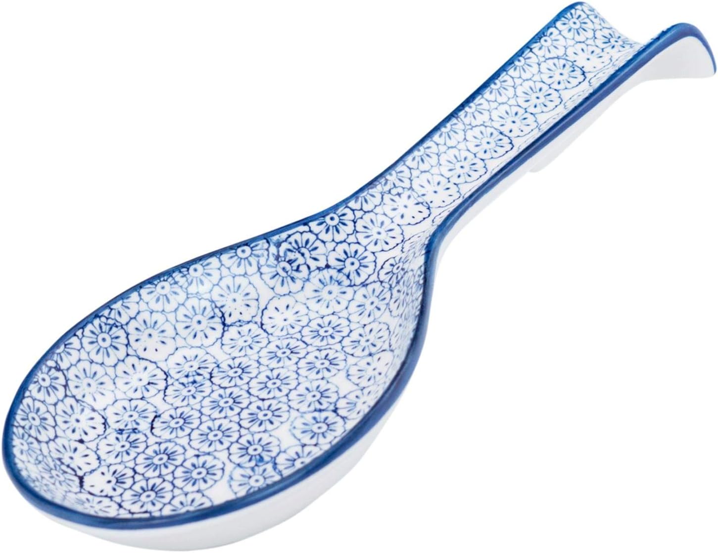 Nicola Spring Hand-Printed Kitchen Spoon Rest - 26.5cm - Navy Decorative Porcelain Floral Pattern Kitchen Tableware Utensil Cutlery Rest for Cooking, Wooden, Tea Spoons