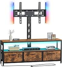 JUSTOGO TV Stand with Mount and Power Outlet, TV Stand with Drawers Storage for Living Room Bedroom, LED Entertainment Center for 45/55/60/65 inch, Height Adjustable Media Console, Rustic