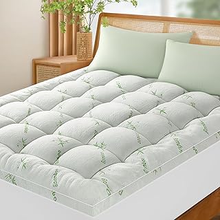 Baauye Bambu_Viscose Mattress Topper Queen,1200 GSM Cooling Mattress Pad,Extra Thick Pillow Top Mattress Topper for Back Pain,2" 7D Down Alternative Filling with 8"-21" Deep Pocket(Queen,60"x80")
