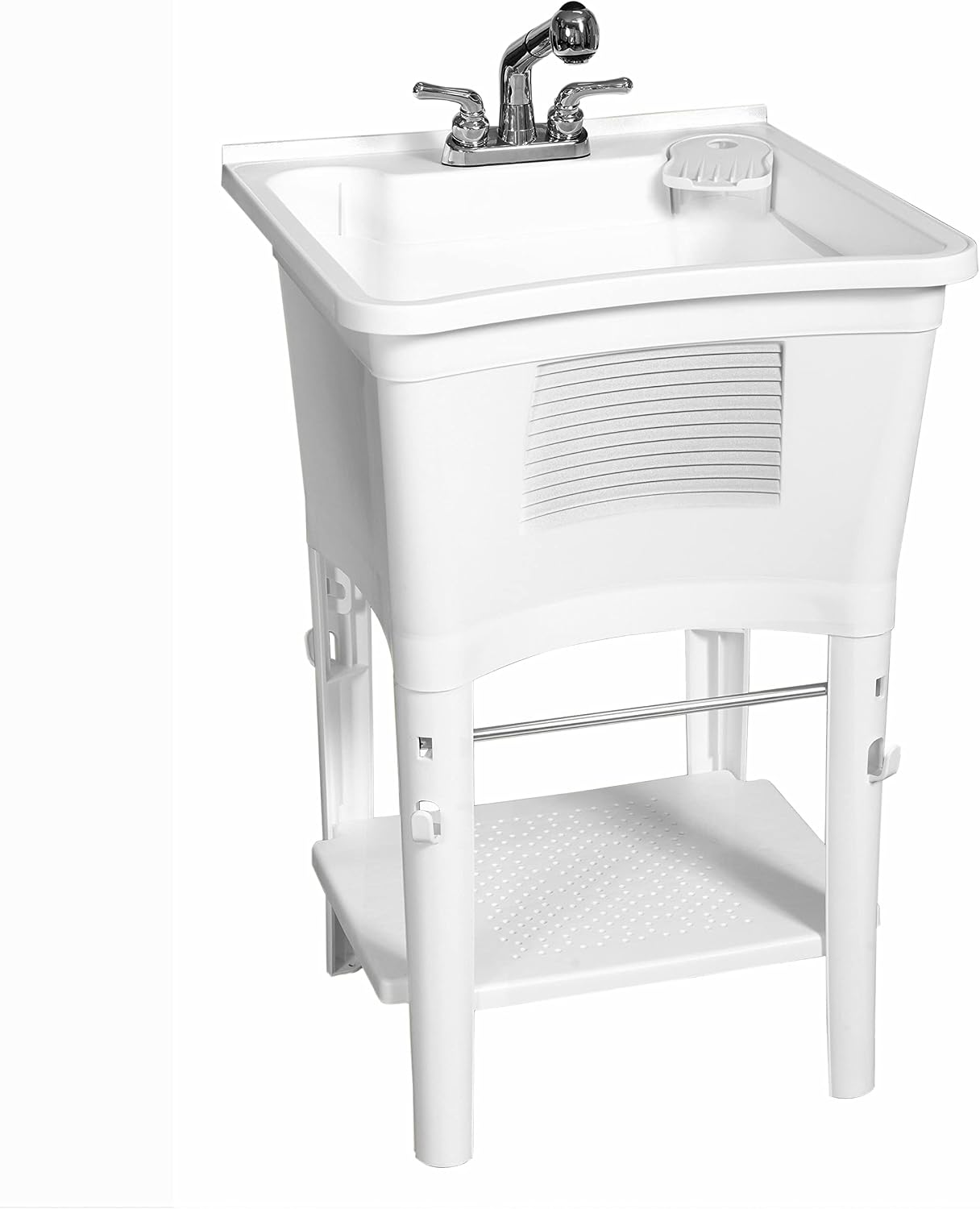 Zenna Home Utility Sink Laundry Tub with Pull-Out Faucet, All-in-One Freestanding Utility Tub for Laundry Room, Basement, Garage, Outdoor Kitchen, 24" L x 24" W x 36.75" H, White