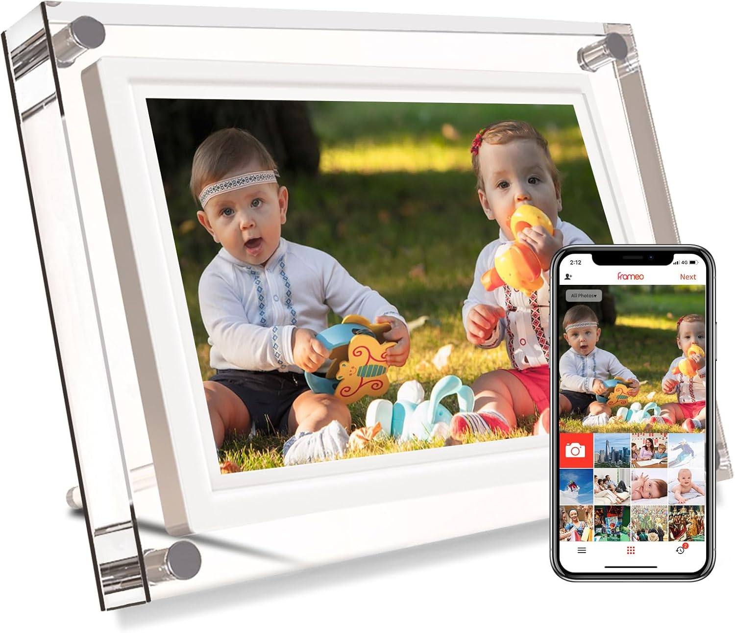 Frameo 10.1inch Acrylic WiFi Cloud Digital Photo Frames with 800 * 1280 IPS Touch Screen HD Disply,Built-in 32GB Storage Smart Digital Picture Frame,Share Your Moments