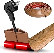 Floor Cord Cover Self Adhesive Cord Hider Floor 10FT Floor Cable Management Power Cord Protector Floor Electric Cord Covers for Offices, Gym, Exhibitions, Cable Cavity:0.39"(W) x 0.27"(H) Brown Wood