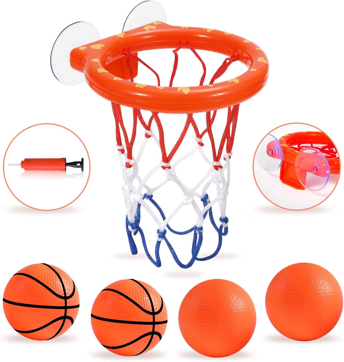 Bath Toys - Bathtub Basketball Hoop for Kids Toddlers,Bath Toys Shower Toys for Kids Ages 4-8,Suction Cup Basketball Hoop & 4 Soft Balls Set for Boys Girls