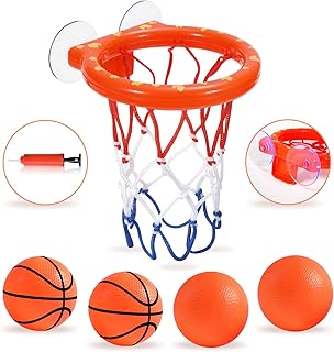 Bath Toys - Bathtub Basketball Hoop for Kids Toddlers,Bath Toys Shower Toys for Kids Ages 4-8,Suction Cup Basketball Hoop & 4 Soft Balls Set for Boys Girls