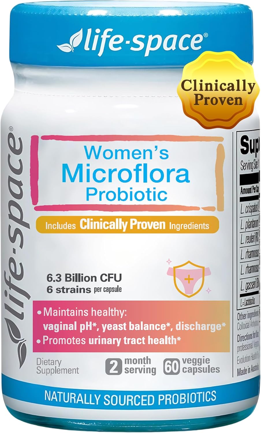 2 Month Serving Life-Space Probiotic for Women, Support Healthy Vaginal Microflora & Comfort, BV & VVC Infection Treatment, Urinary Tract Health, Lactobacillus rhamnosus, 6.3 Billion CFU, Multi Strain