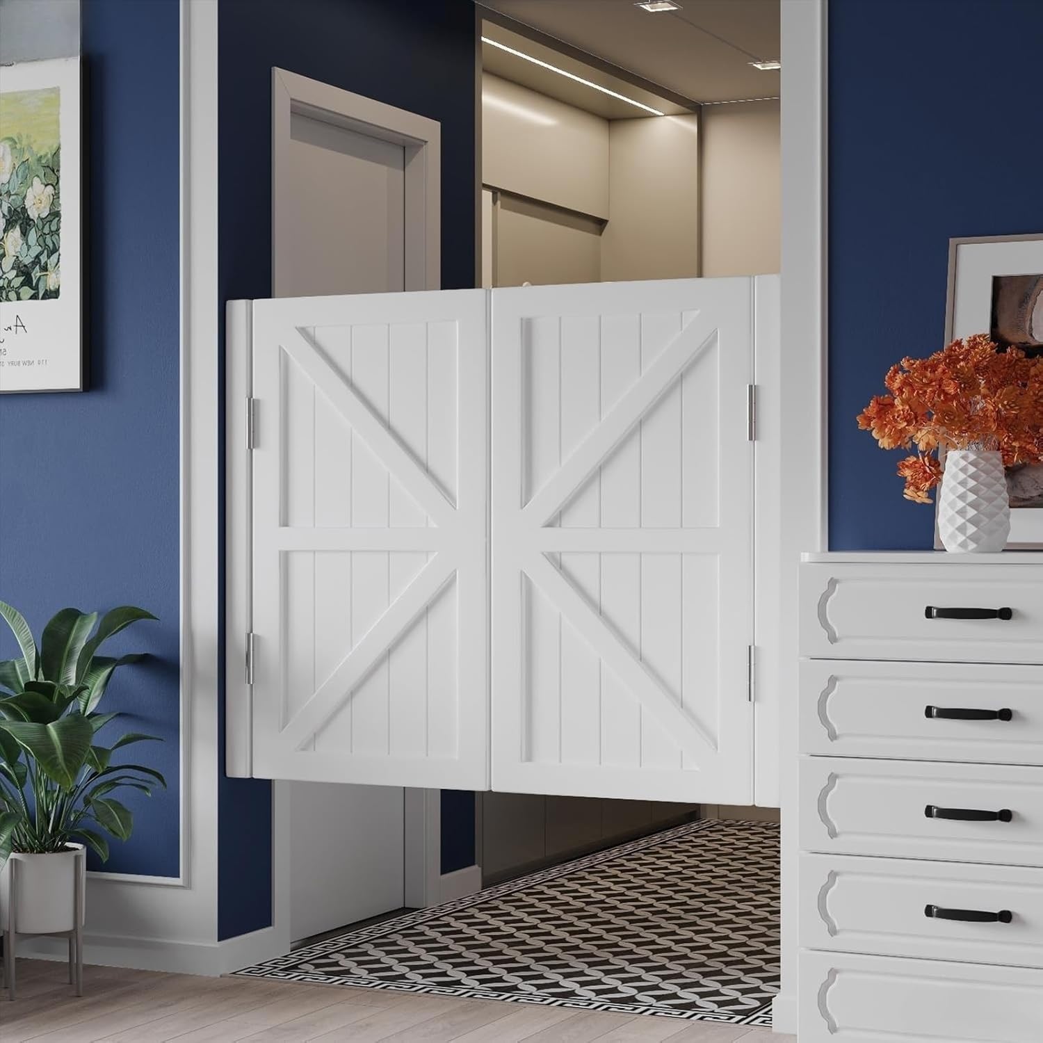 Swinging Doors Cafe Doors, Interior Solid Wood Swing Door, Saloon Cafe Doors, Auto Close Swinging barn Door Swinging Door, Bar Porch Entrance Counter Swinging Door for Indoor (White, 31.5"x35.4")