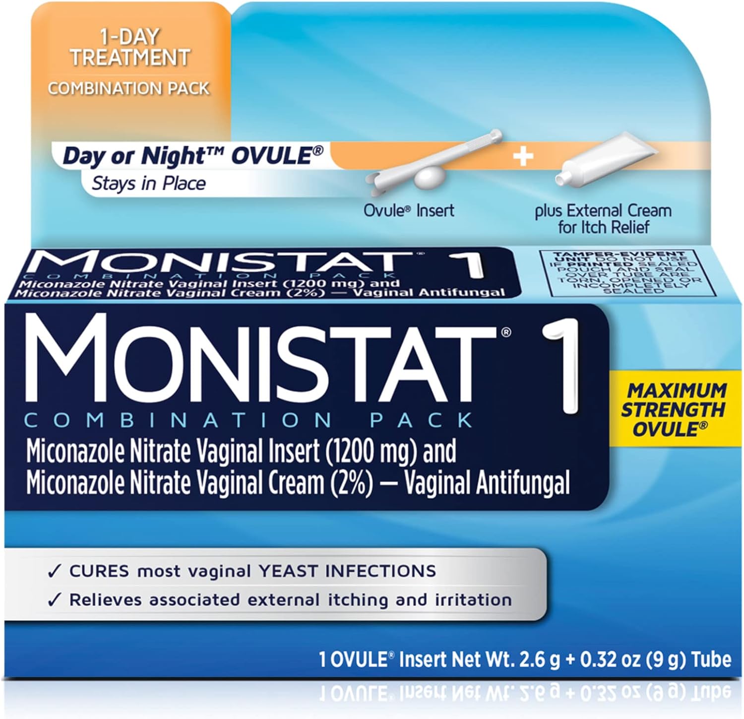 Monistat 1 Day Yeast Infection Treatment for Women, 1 Miconazole Ovule Insert & External Monistat Anti-Itch Cream Bundle