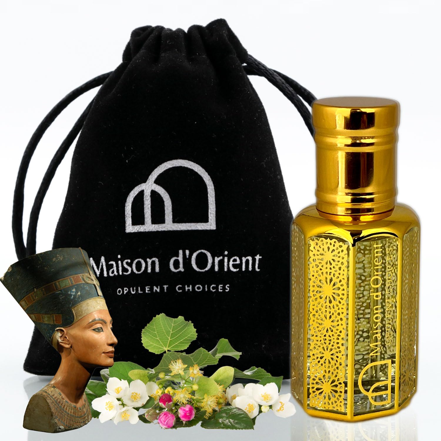 Maison d Orient Egyptian Musk Perfume Oil 12 mL – Premium Long Lasting Unisex Scent in Arabian Tola Bottle with Dapper Stick Applicator, Alcohol Free and Skin Friendly